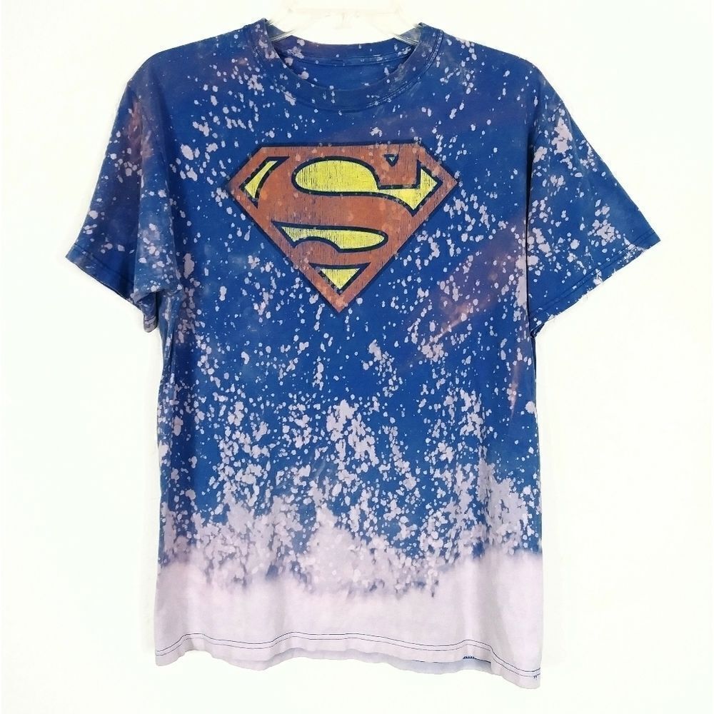 Custom Superman Bleach Dyed Blue Tshirt